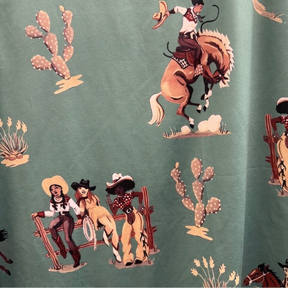 Cowboy Print Sleeveless Top - Green Womens XL Western Horses Cactus - Picture 2 of 5